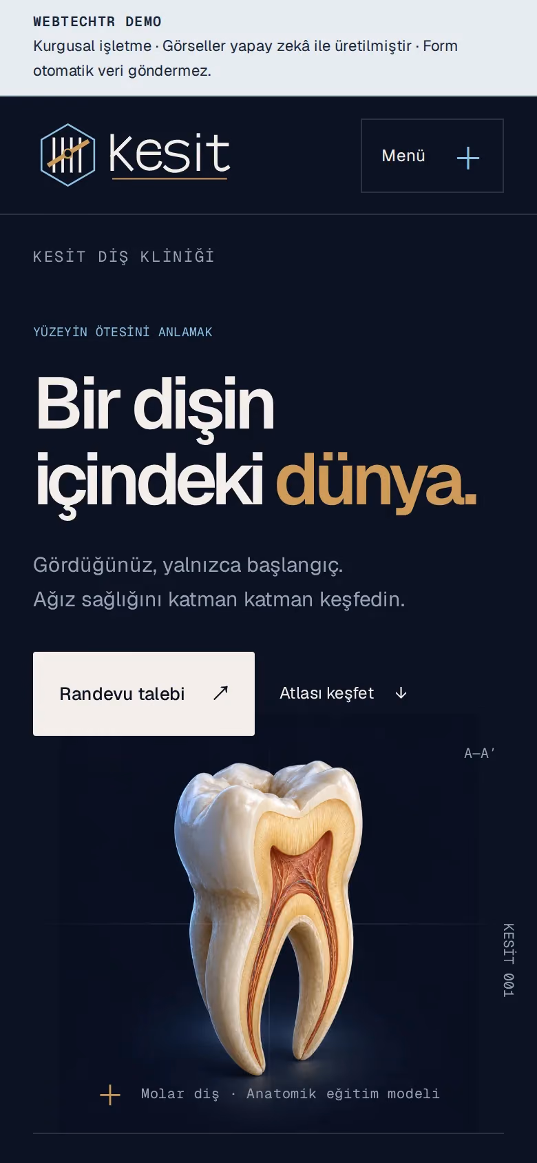 Kesit Diş Kliniği tasarımının telefon görünümü (Diş kliniği)