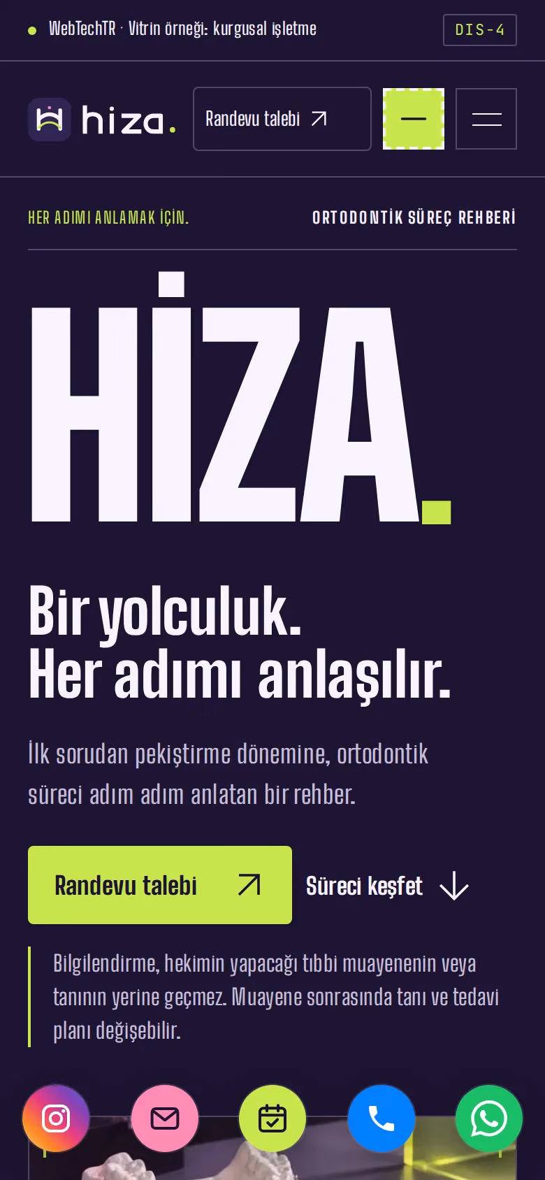 Hiza Ortodonti tasarımının telefon görünümü (Diş kliniği)