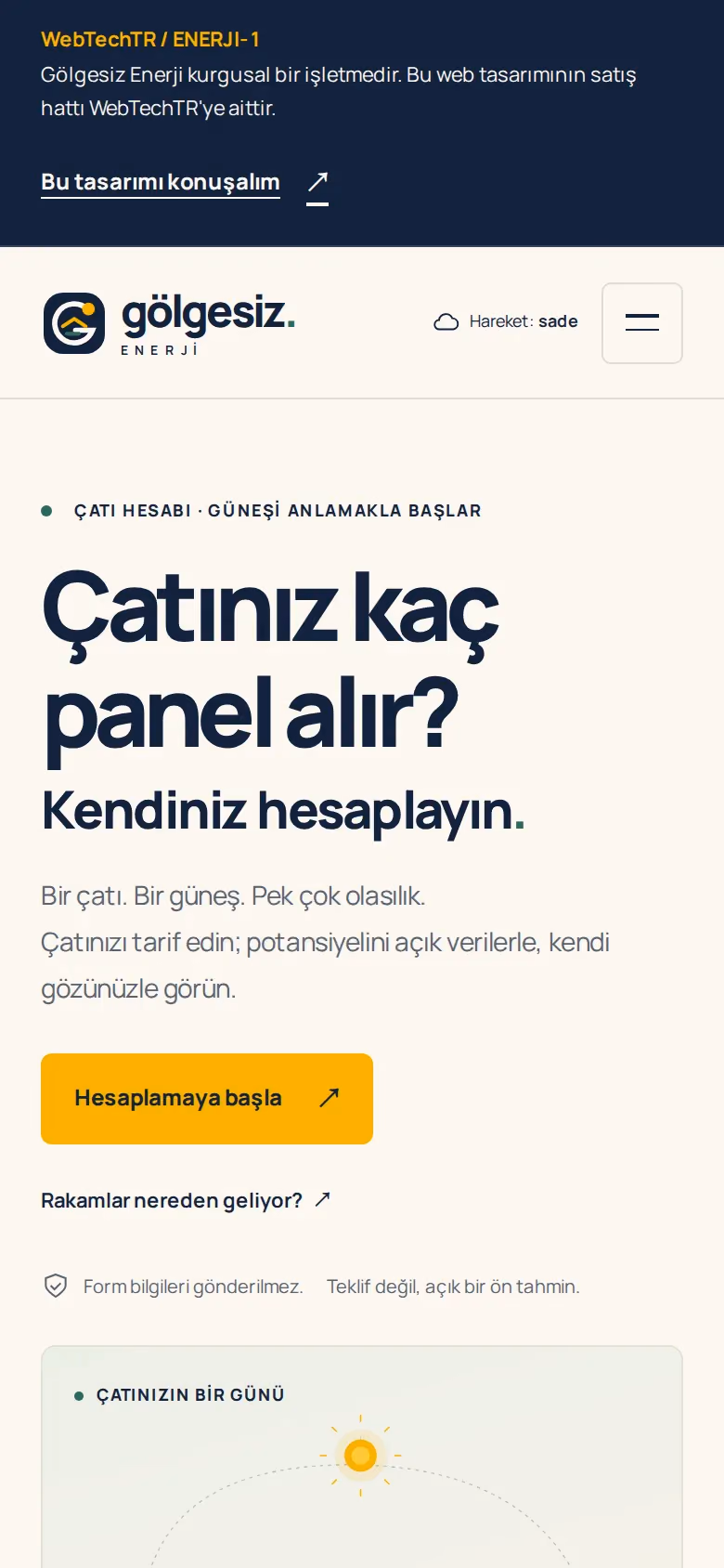 Gölgesiz Enerji tasarımının telefon görünümü (Enerji ve iklimlendirme)