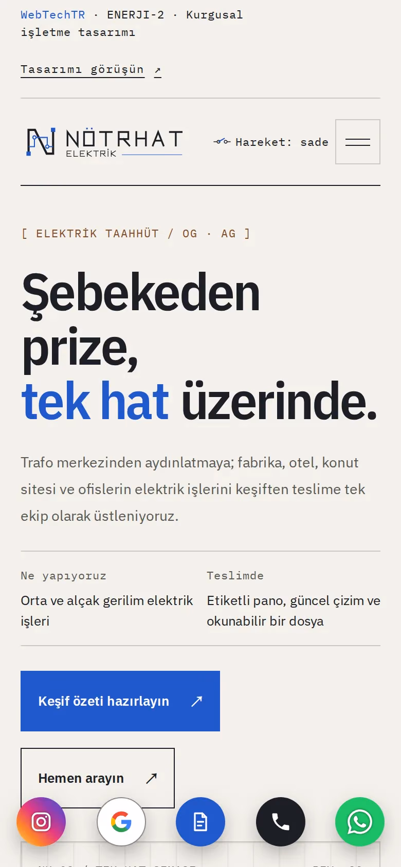 Nötrhat Elektrik tasarımının telefon görünümü (Enerji ve iklimlendirme)