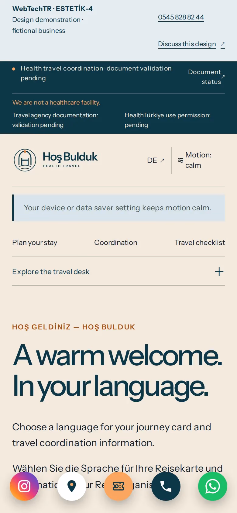 Hoş Bulduk Sağlık Turizmi tasarımının telefon görünümü (Estetik klinik)