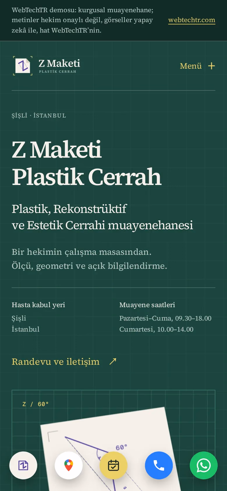 Z Maketi Plastik Cerrah tasarımının telefon görünümü (Estetik klinik)