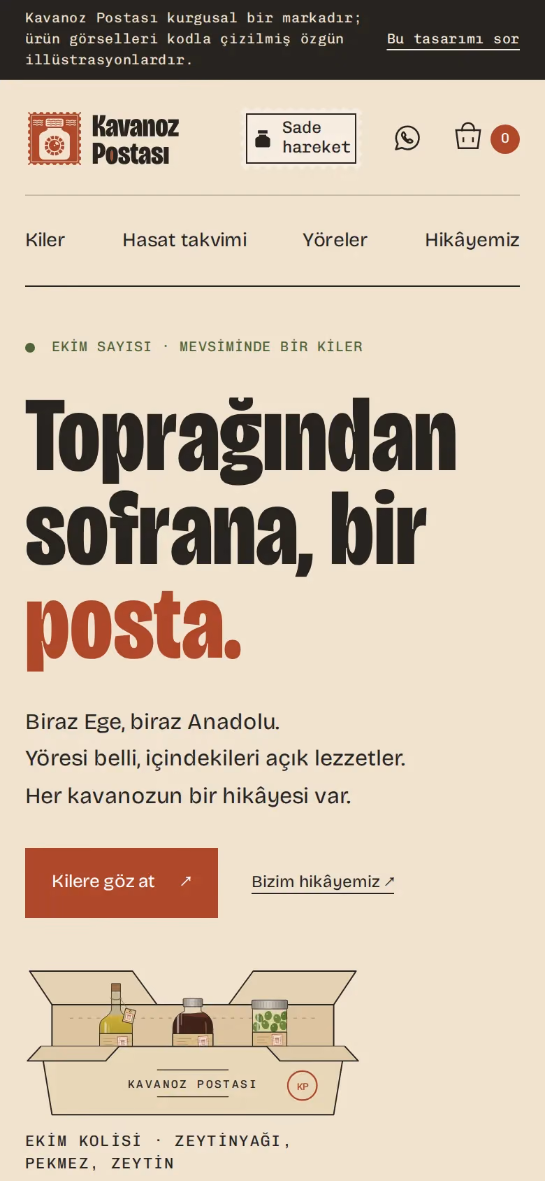 Kavanoz Postası tasarımının telefon görünümü (E-ticaret)
