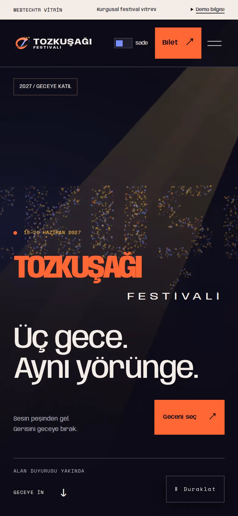 Tozkuşağı Festivali tasarımının telefon görünümü (Organizasyon)