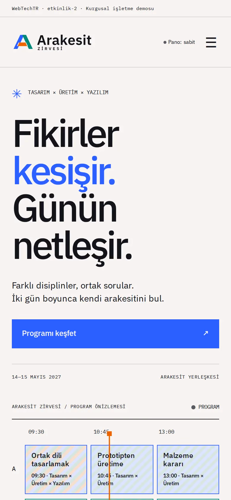 Arakesit Zirvesi tasarımının telefon görünümü (Organizasyon)