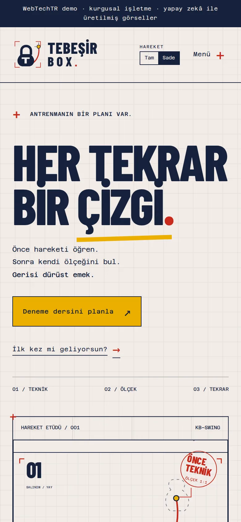 Tebeşir Box tasarımının telefon görünümü (Spor salonu)