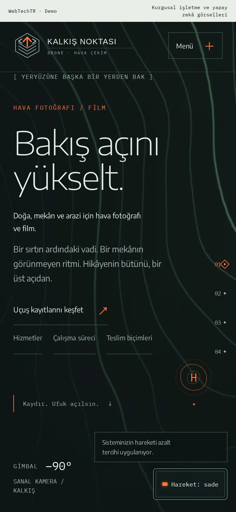 Kalkış Noktası Drone tasarımının telefon görünümü (Fotoğrafçı)