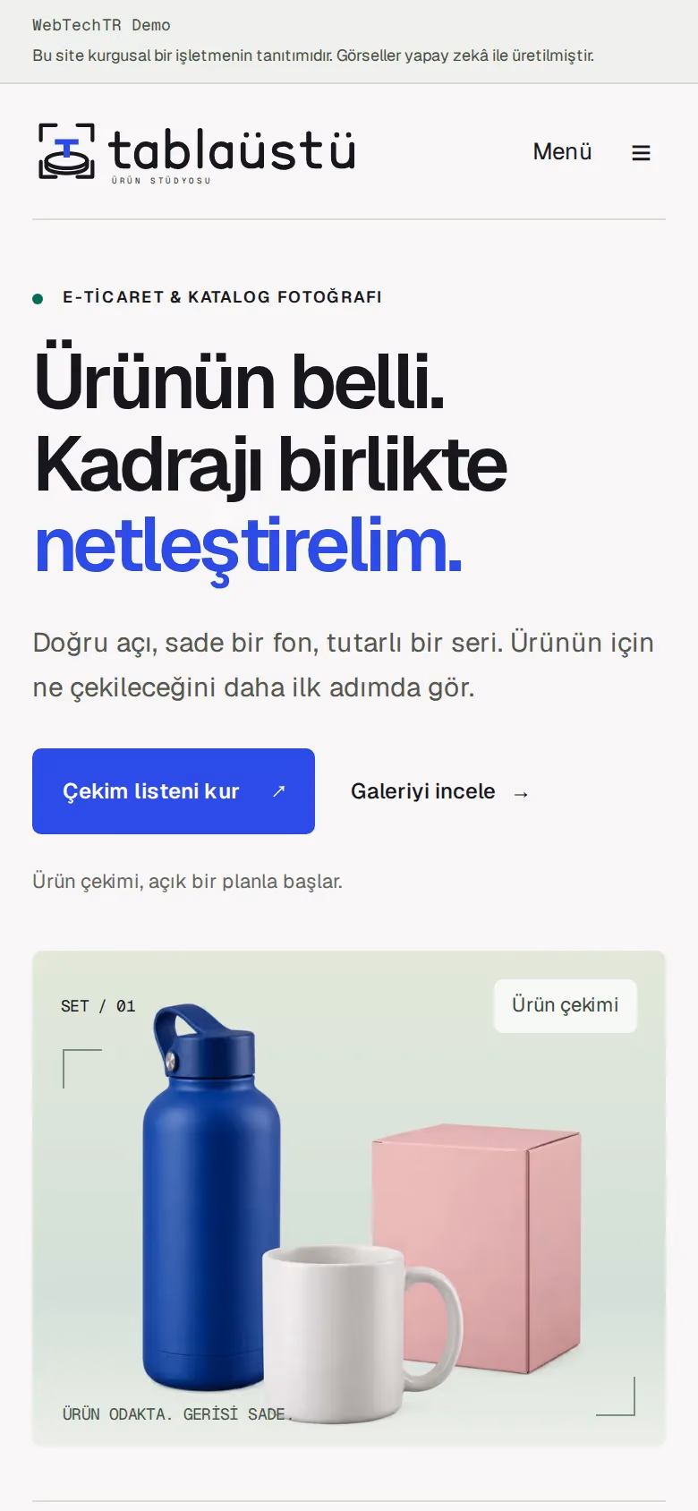 Tablaüstü Ürün Stüdyosu tasarımının telefon görünümü (Fotoğrafçı)