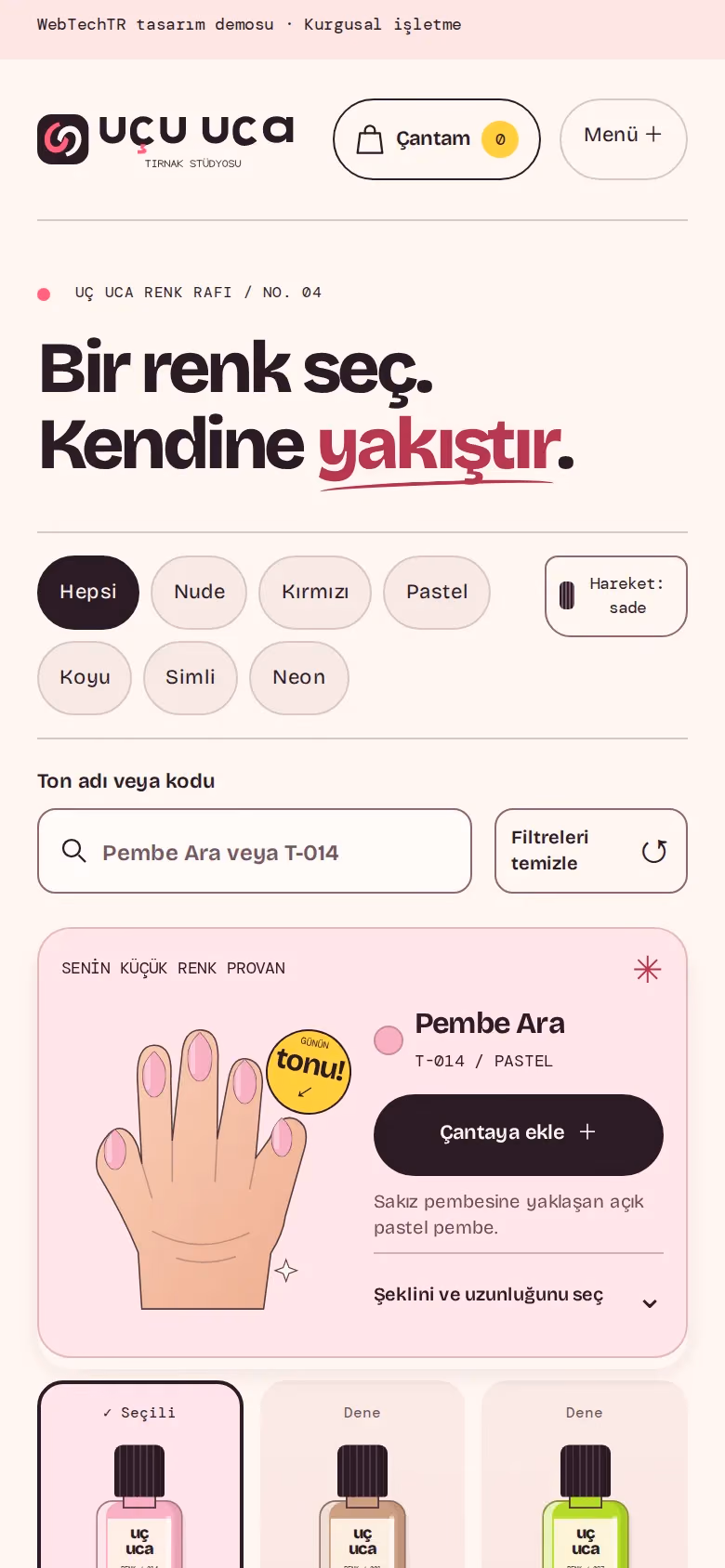 Uç Uca Tırnak Stüdyosu tasarımının telefon görünümü (Güzellik merkezi)