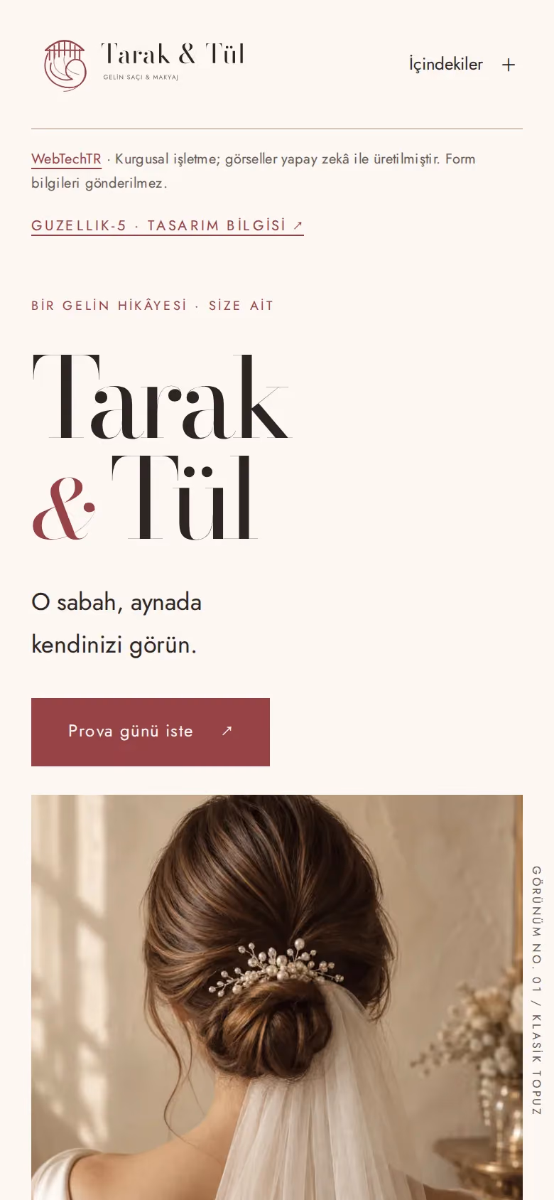 Tarak ve Tül Gelin Saçı tasarımının telefon görünümü (Güzellik merkezi)