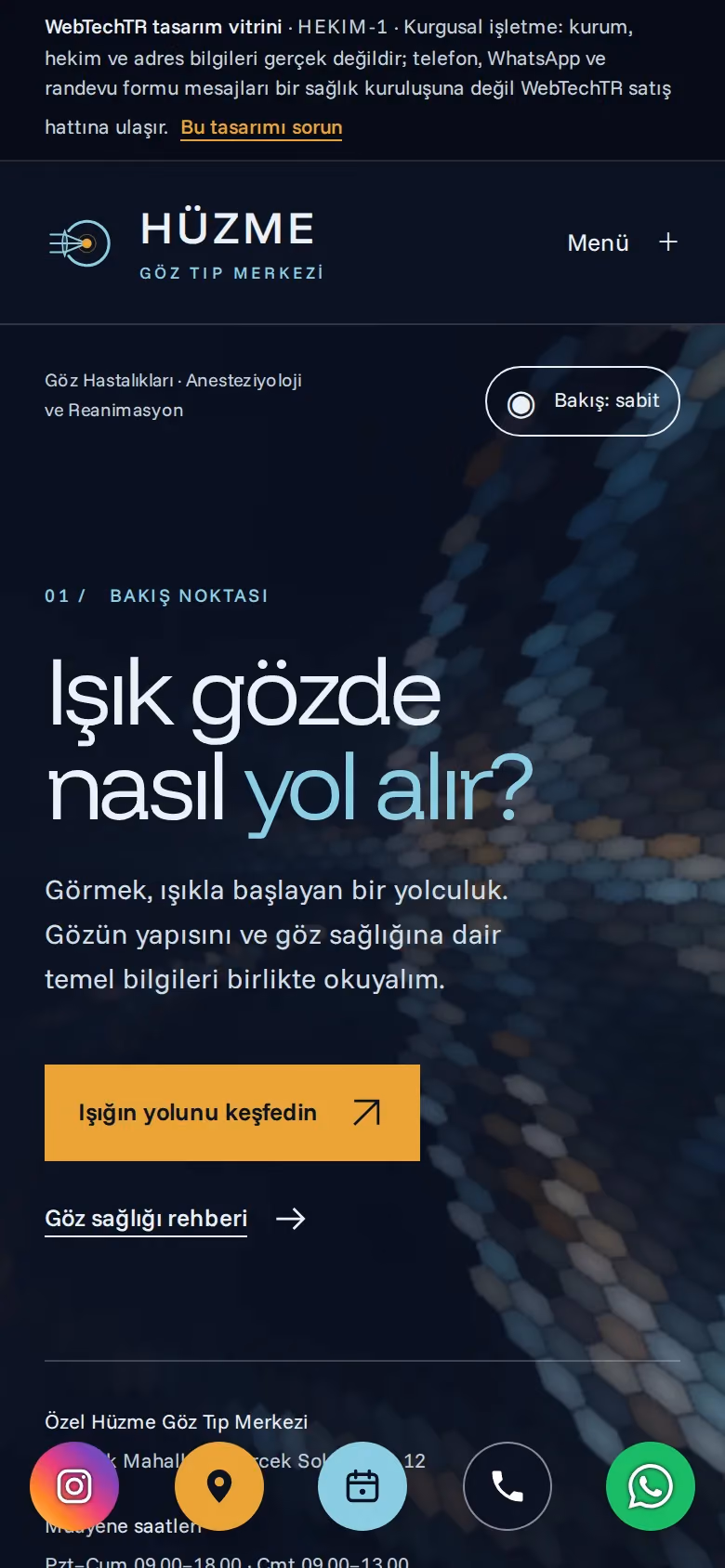 Hüzme Göz Merkezi tasarımının telefon görünümü (Doktor)