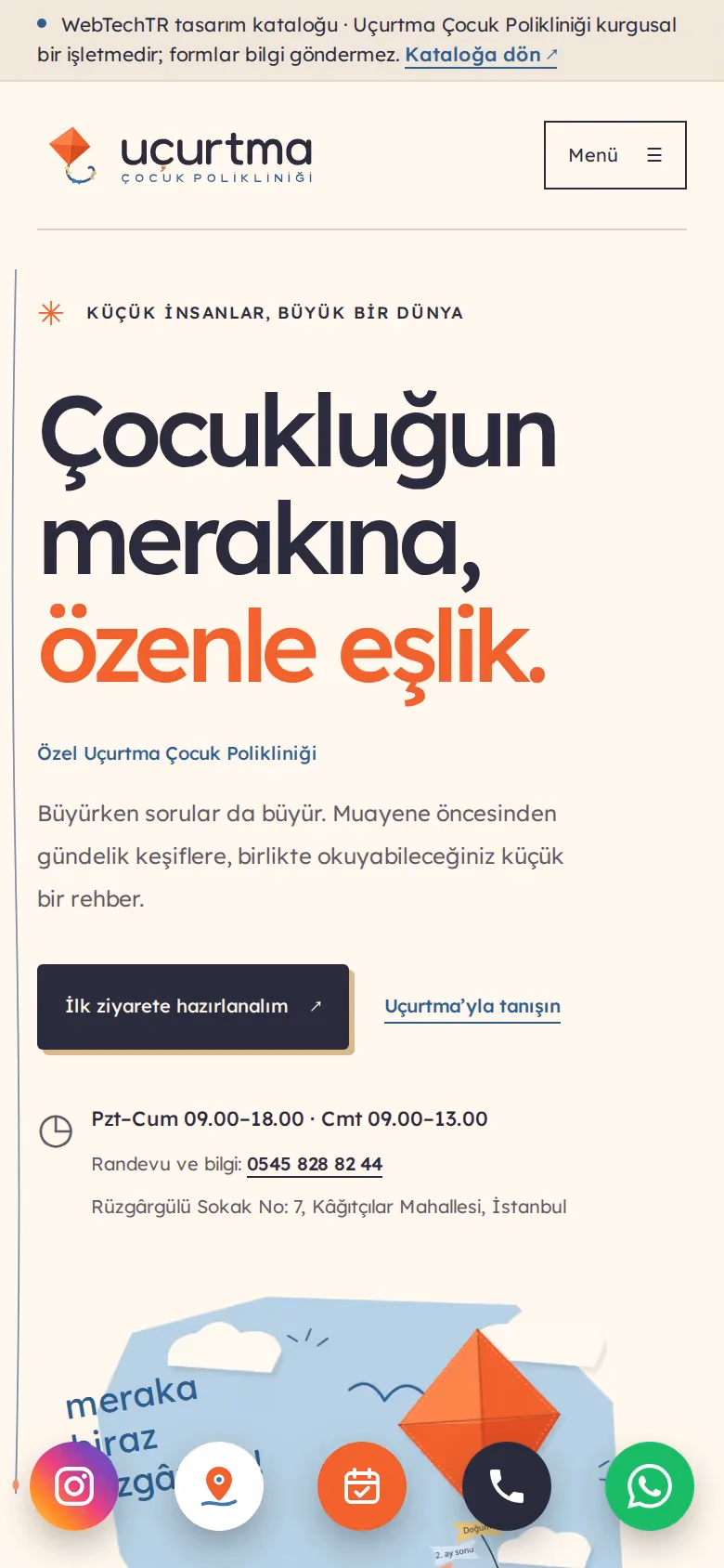 Uçurtma Çocuk Polikliniği tasarımının telefon görünümü (Doktor)