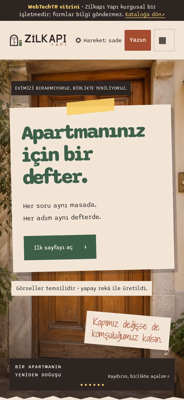 Zilkapı Yapı tasarımının telefon görünümü (İnşaat)