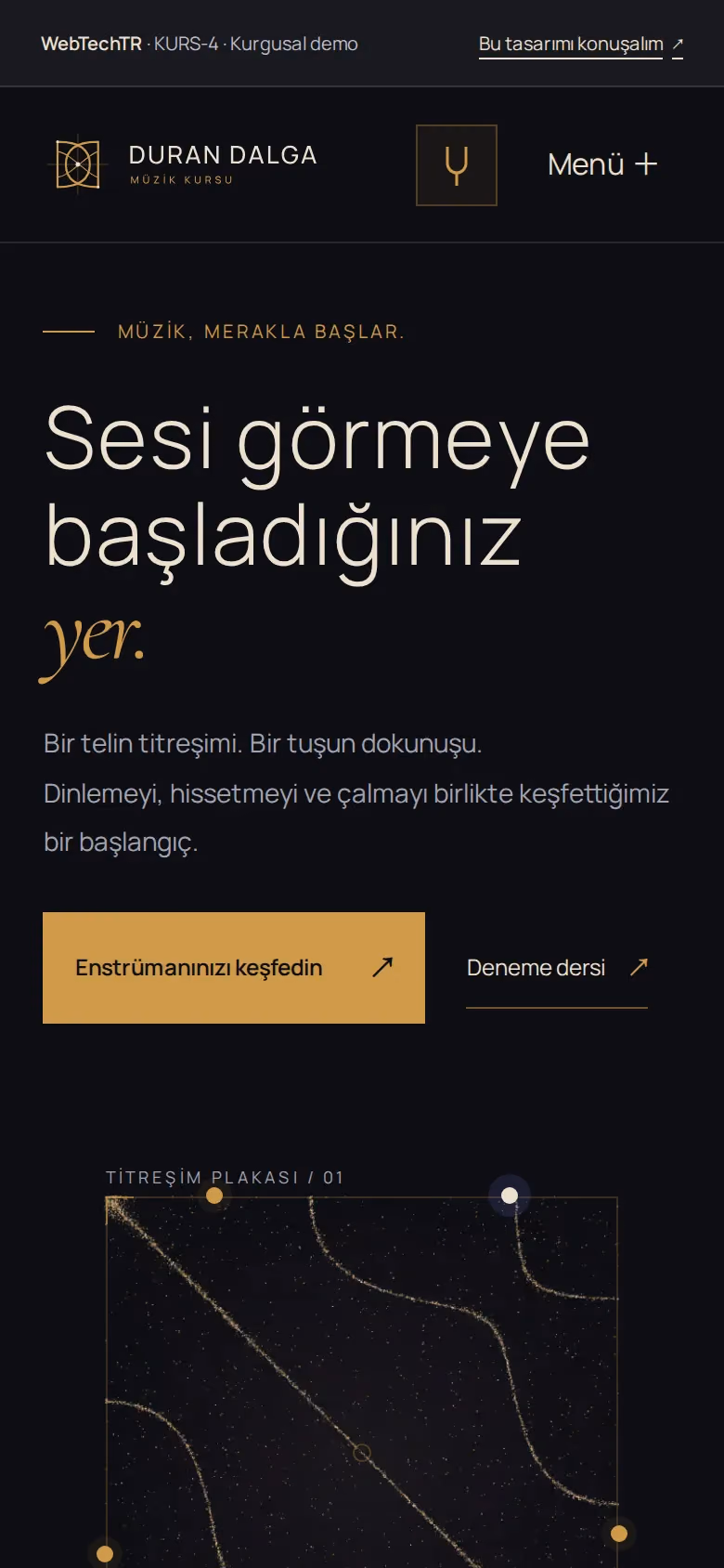 Duran Dalga Müzik Kursu tasarımının telefon görünümü (Kurs)