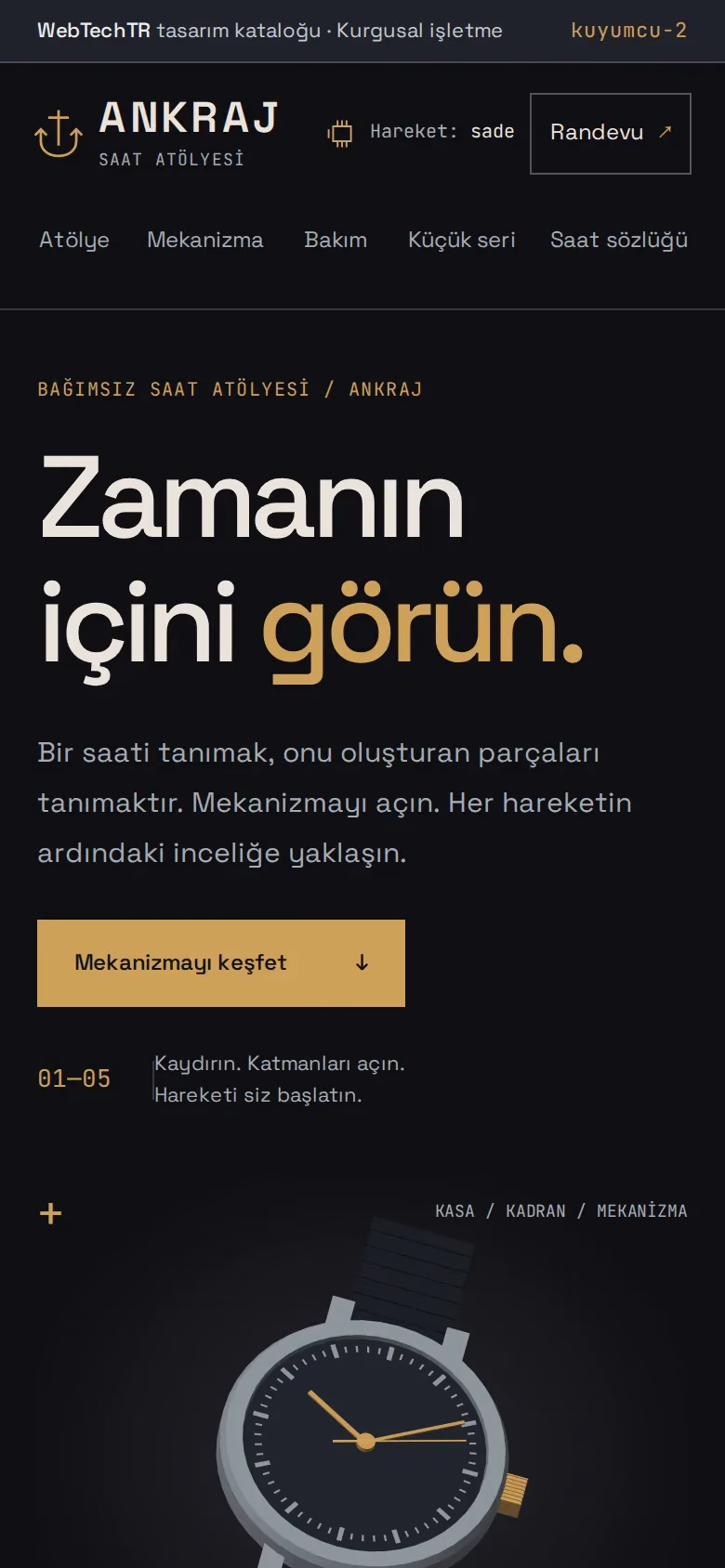 Ankraj Saat Atölyesi tasarımının telefon görünümü (Kuyumcu)