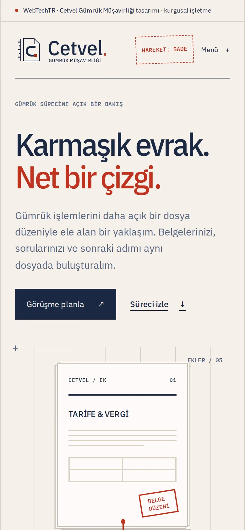 Cetvel Gümrük Müşavirliği tasarımının telefon görünümü (Nakliyat)