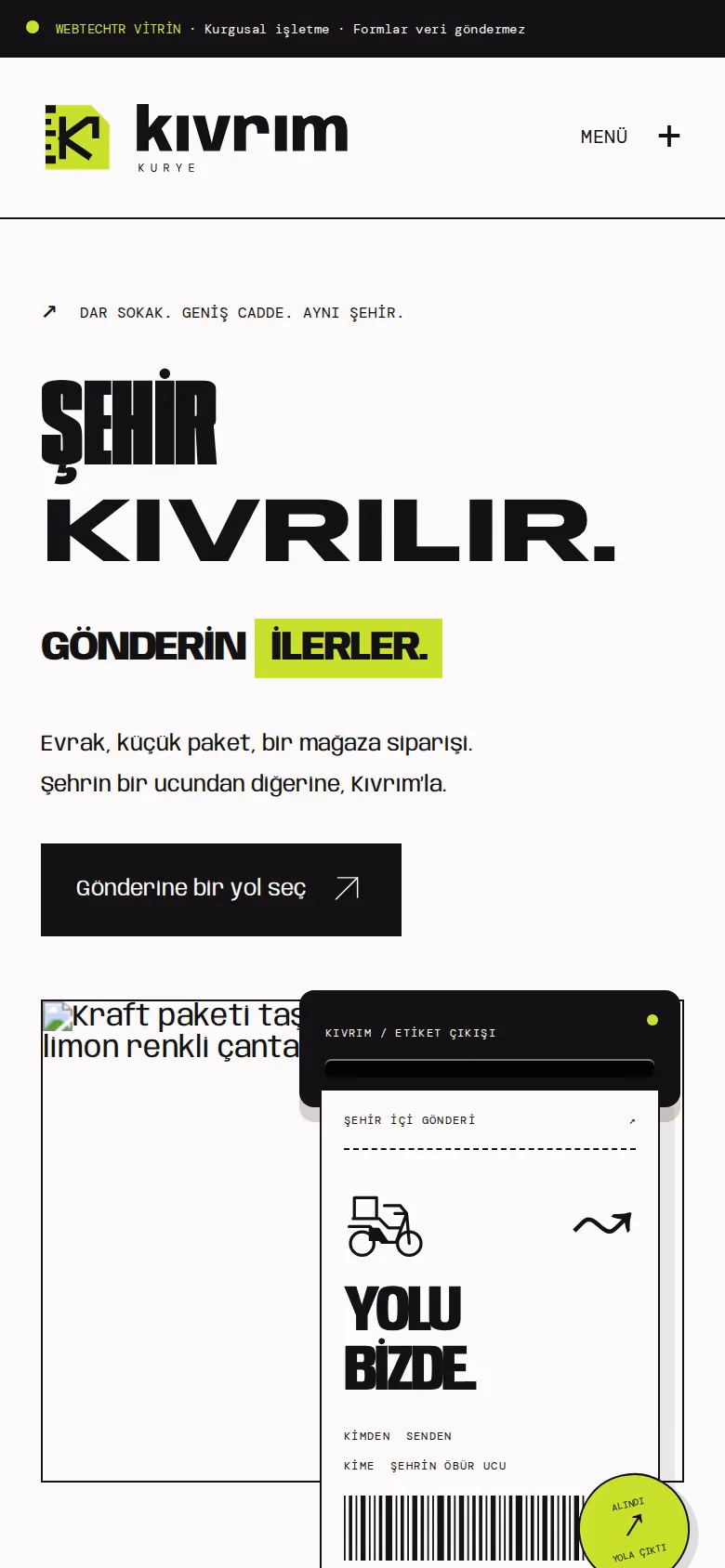 Kıvrım Kurye tasarımının telefon görünümü (Nakliyat)