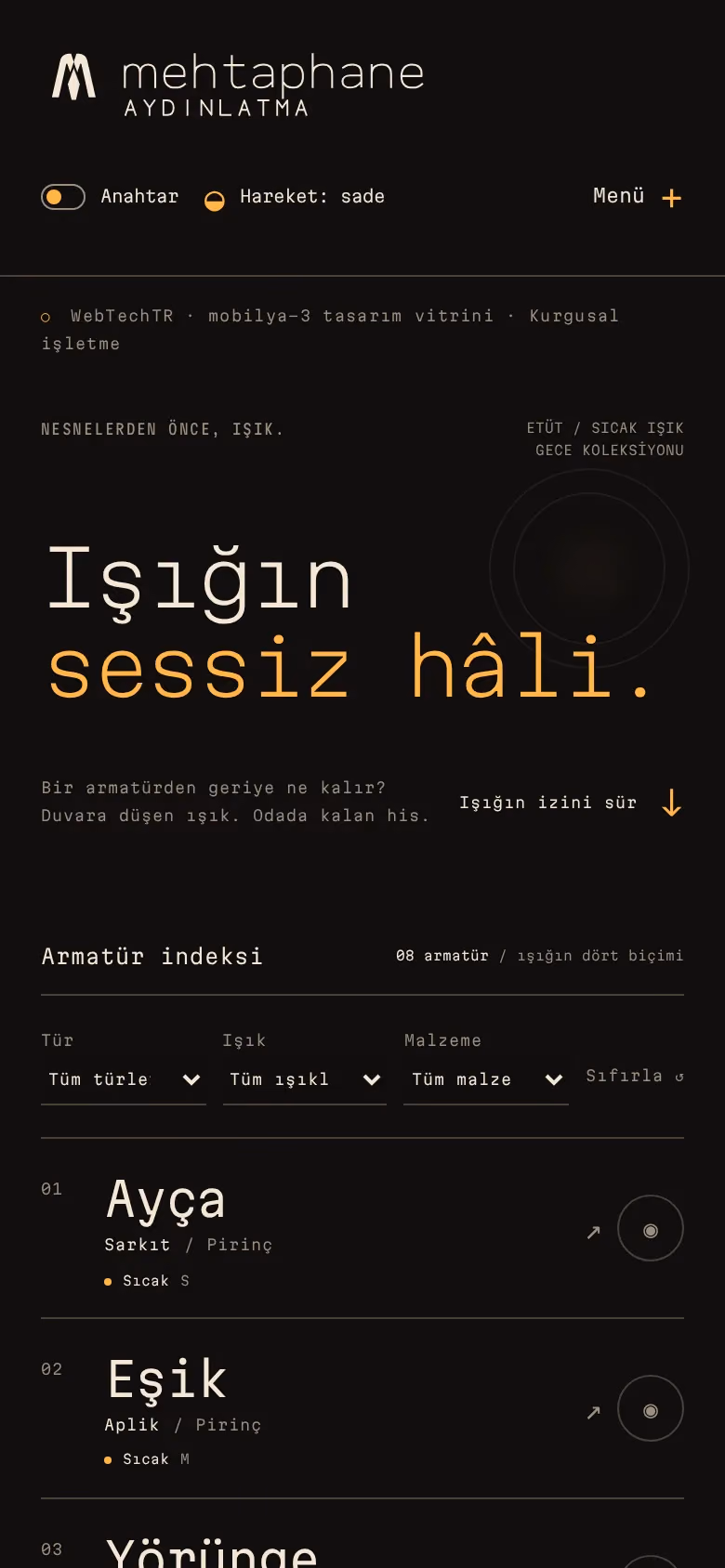 Mehtaphane Aydınlatma tasarımının telefon görünümü (Mobilya)