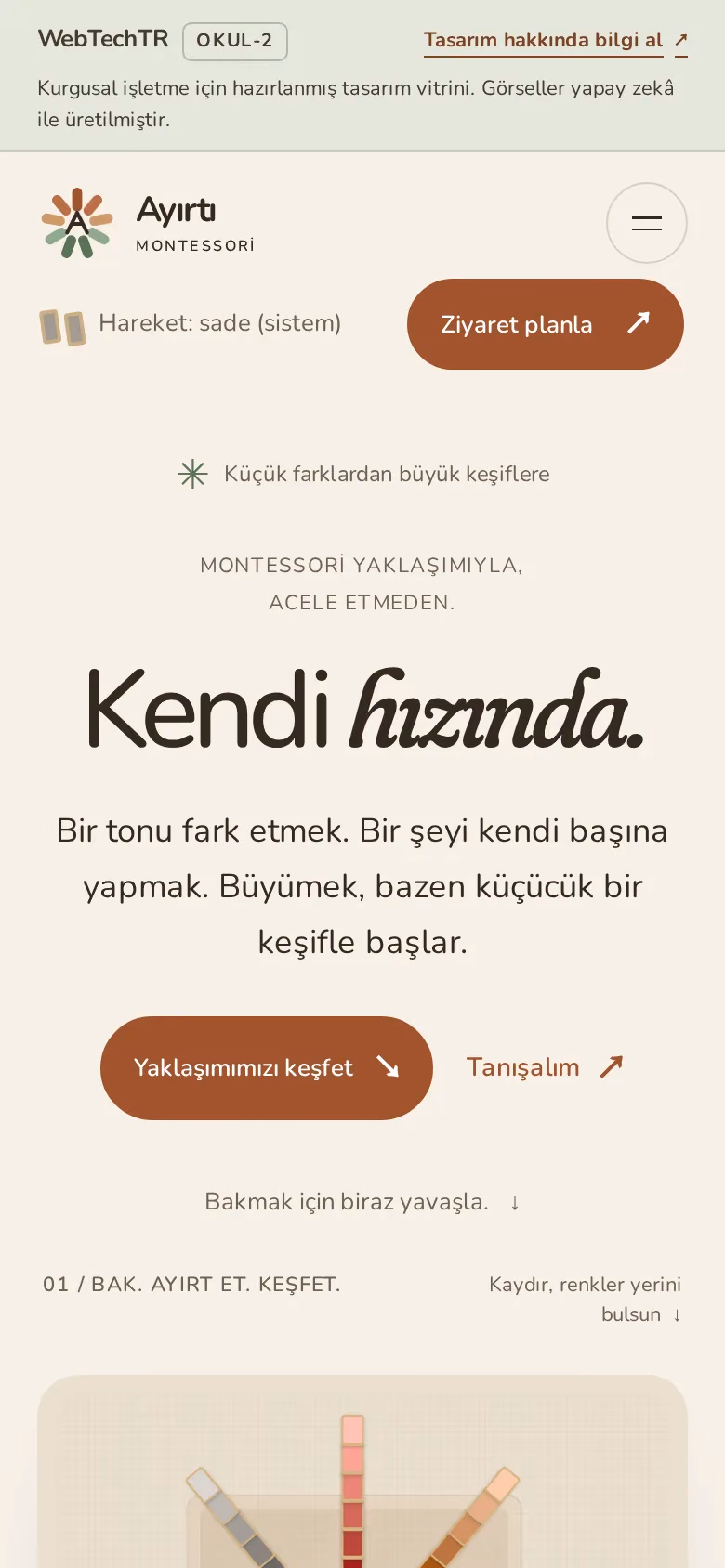 Ayırtı Montessori tasarımının telefon görünümü (Özel okul)