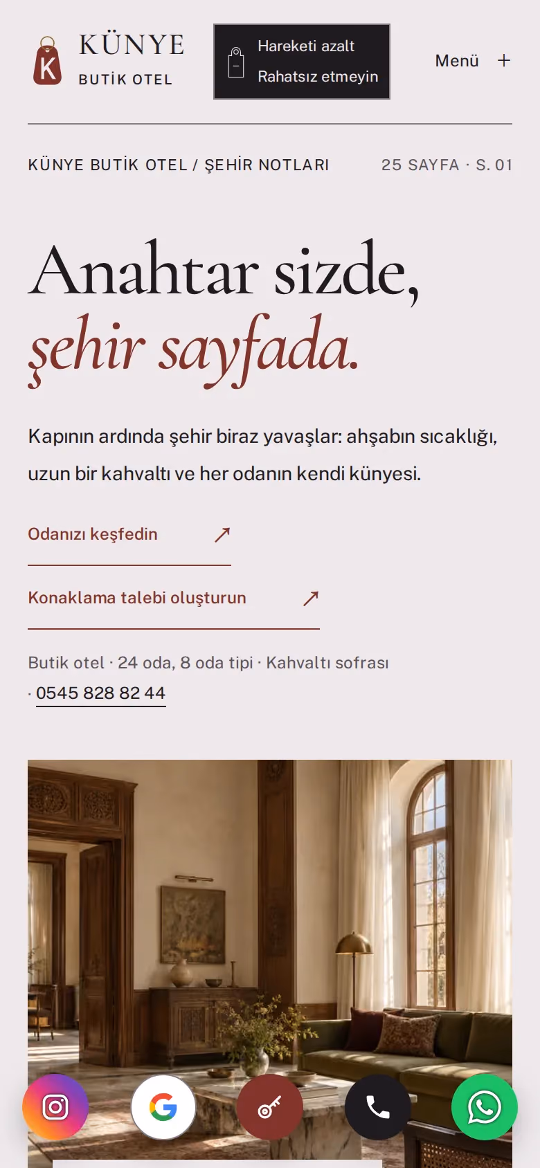 Künye Butik Otel tasarımının telefon görünümü (Otel)