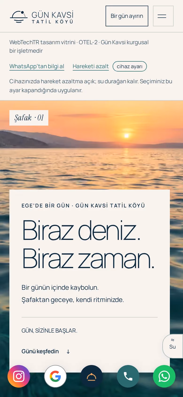 Gün Kavsi Tatil Köyü tasarımının telefon görünümü (Otel)