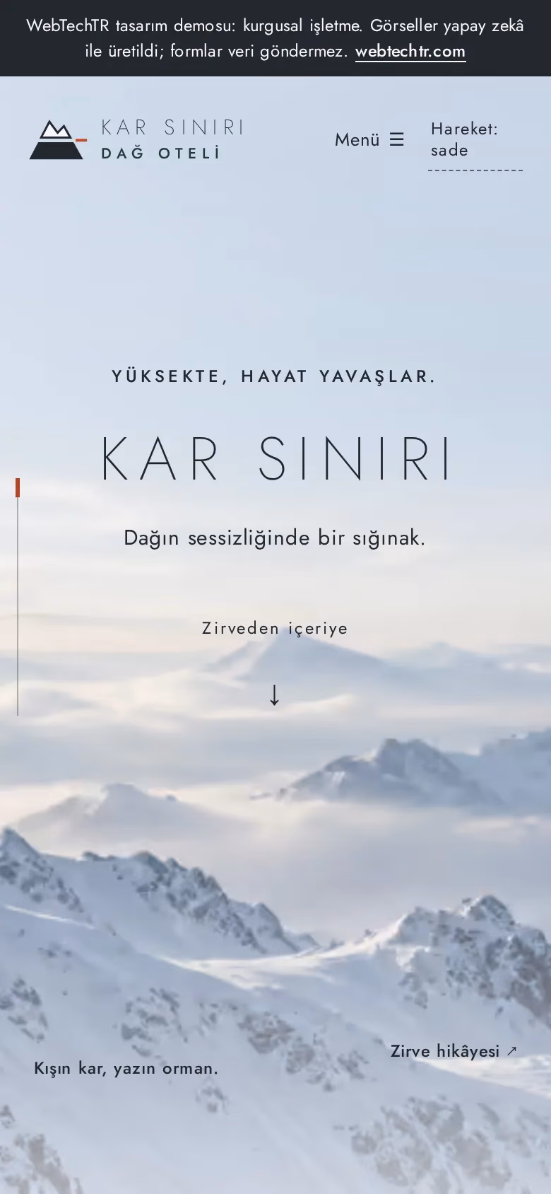 Kar Sınırı Dağ Oteli tasarımının telefon görünümü (Otel)
