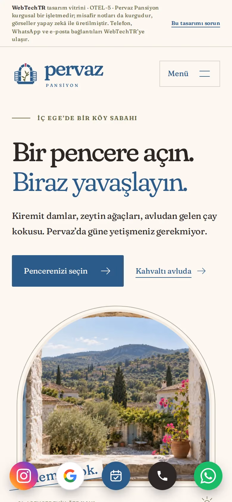 Pervaz Pansiyon tasarımının telefon görünümü (Otel)