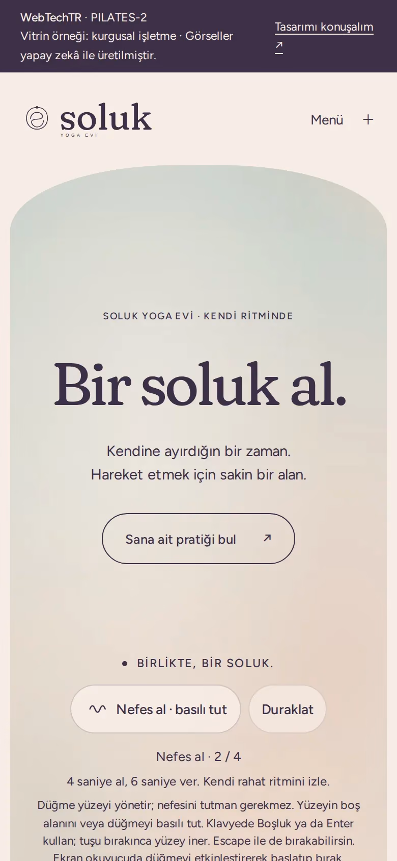 Soluk Yoga Evi tasarımının telefon görünümü (Pilates ve yoga)