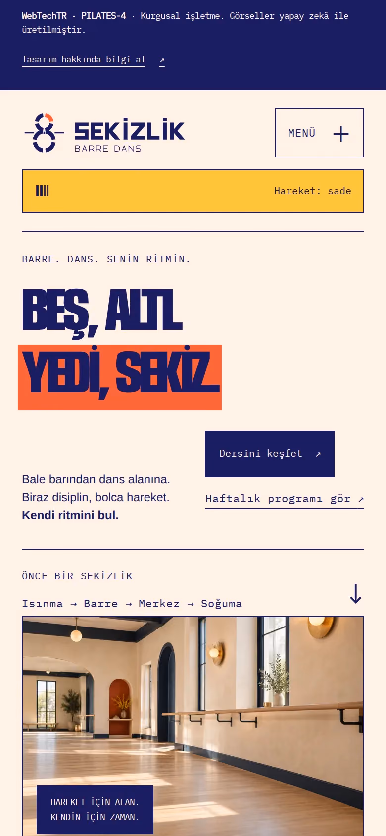 Sekizlik Barre Dans tasarımının telefon görünümü (Pilates ve yoga)