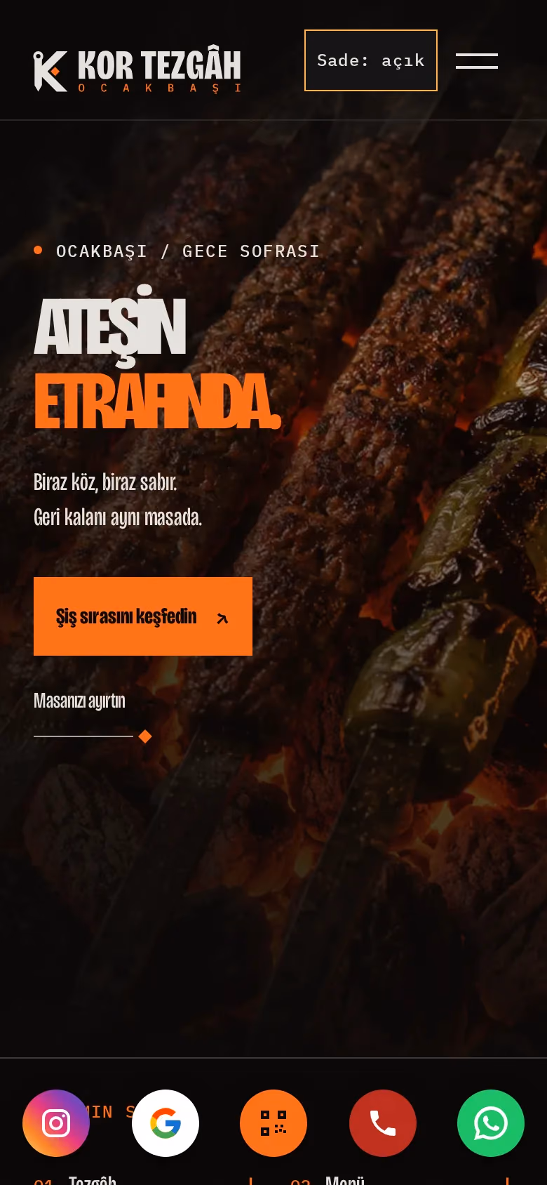 Kor Tezgâh Ocakbaşı tasarımının telefon görünümü (Restoran)