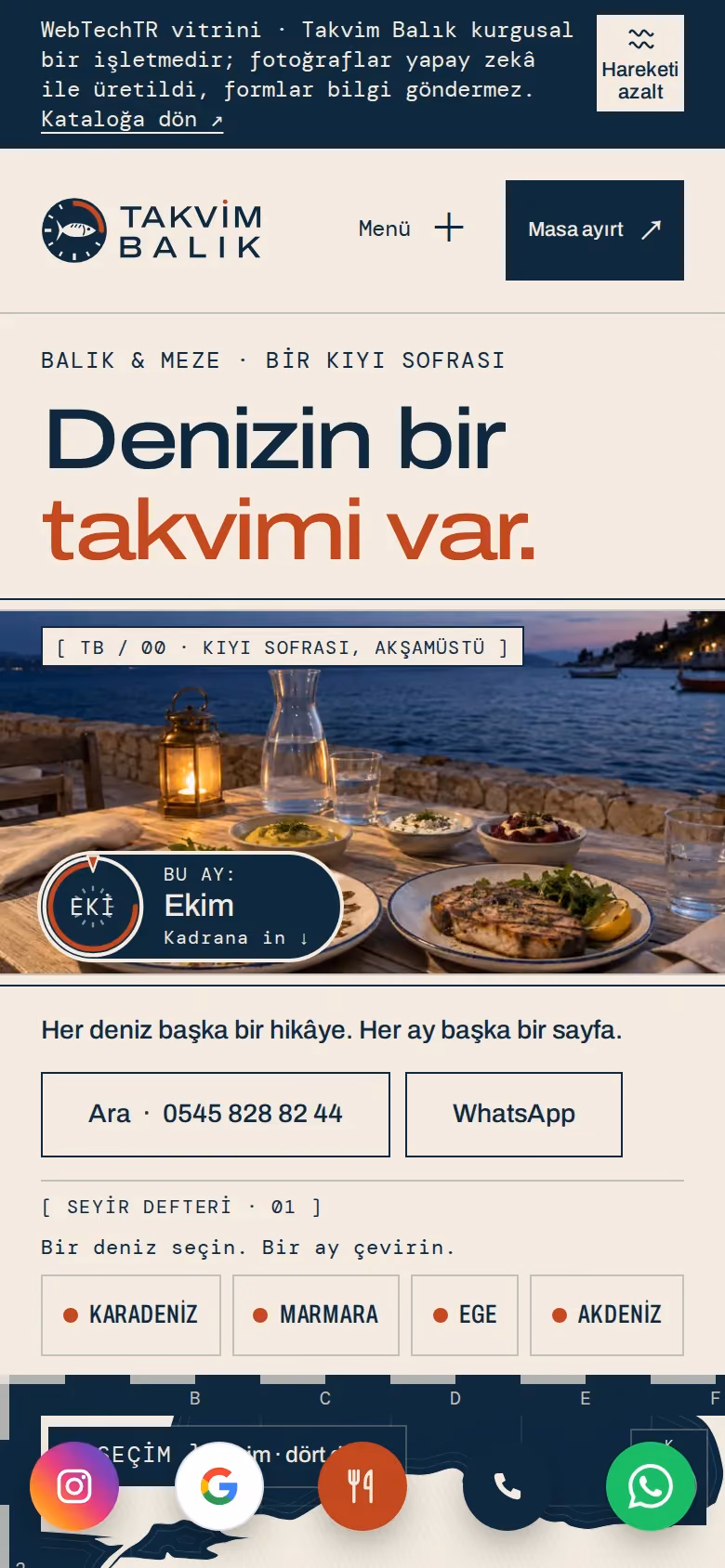 Takvim Balık tasarımının telefon görünümü (Restoran)