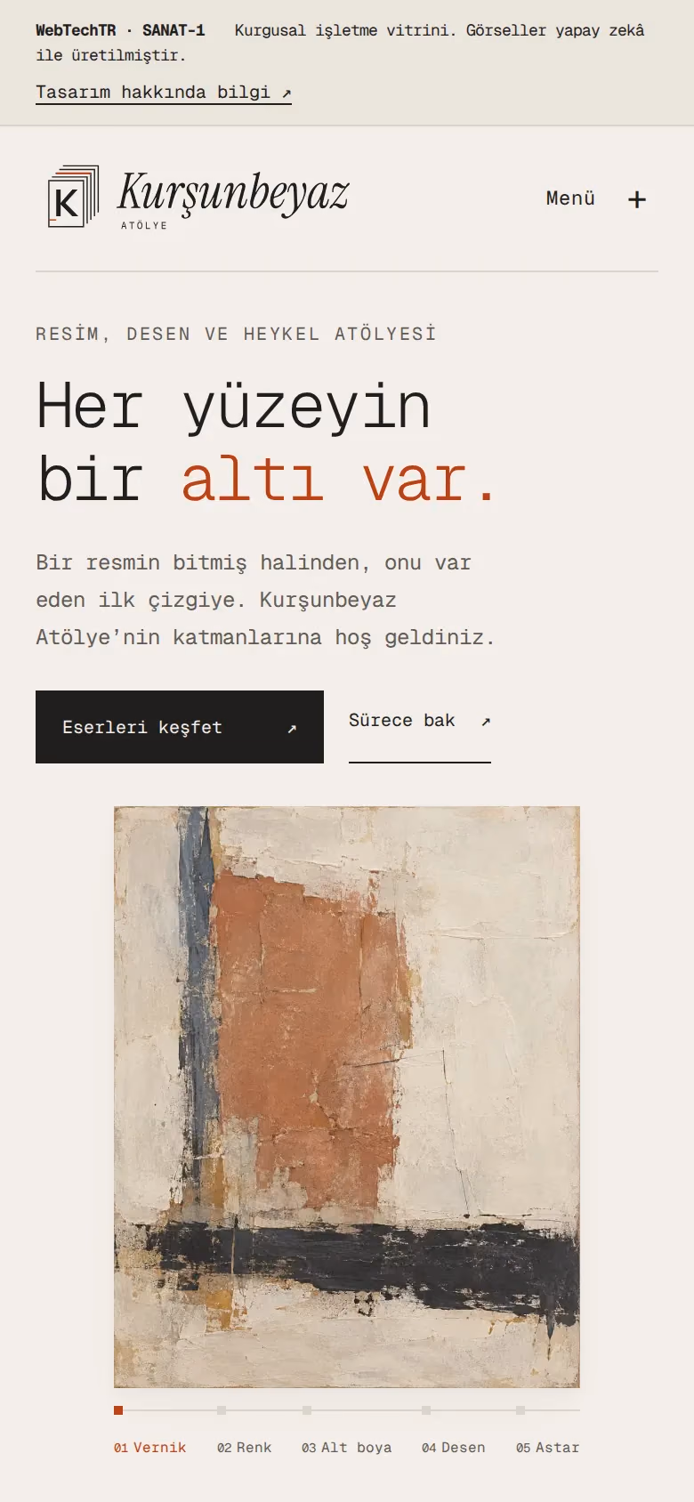 Kurşunbeyaz Atölye tasarımının telefon görünümü (Sanatçı ve kişisel marka)
