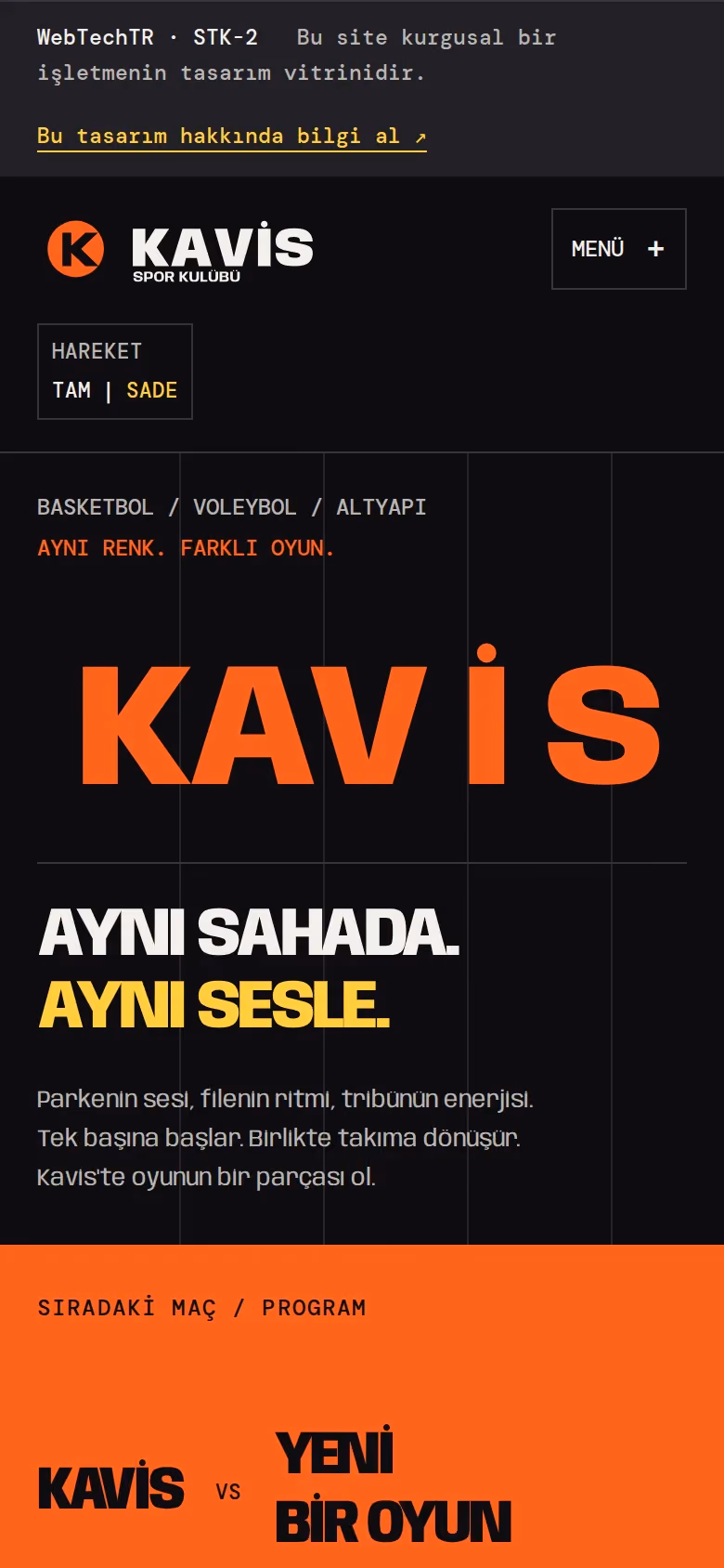 Kavis Spor Kulübü tasarımının telefon görünümü (Dernek ve vakıf)