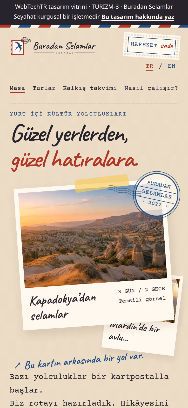 Buradan Selamlar Seyahat tasarımının telefon görünümü (Turizm)