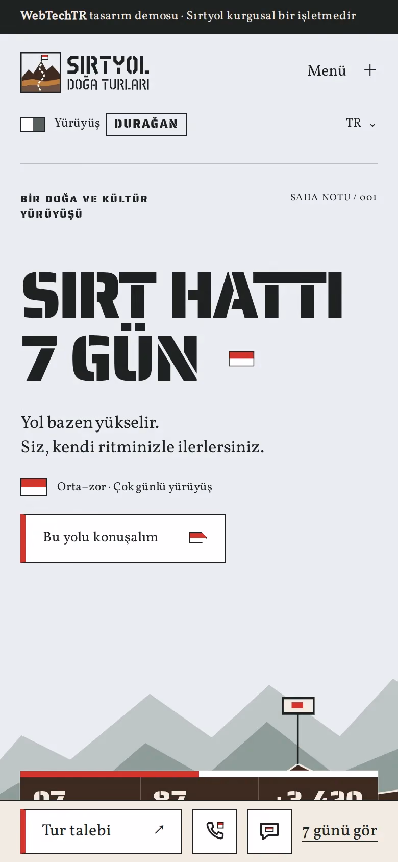 Sırtyol Doğa Turları tasarımının telefon görünümü (Turizm)